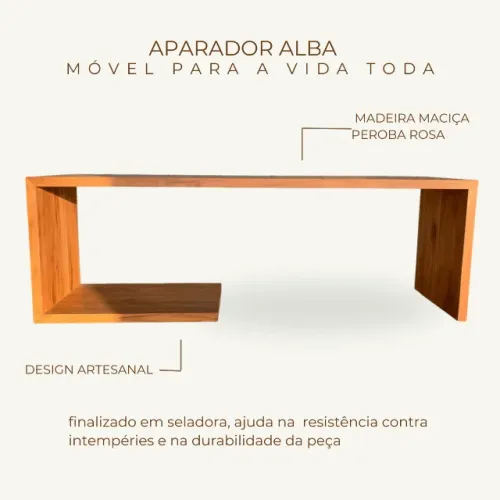 Aparador Com Apoio Inferior em Madeira Maciça Peroba Rosa 240x60x80cm