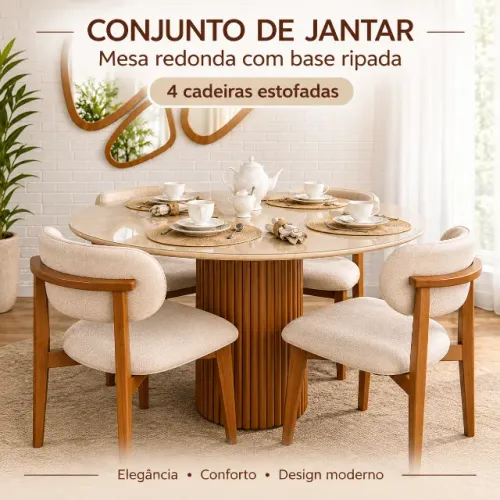 Conjunto de Mesa Redonda Wendy e Cadeiras Lara 90X90 cm