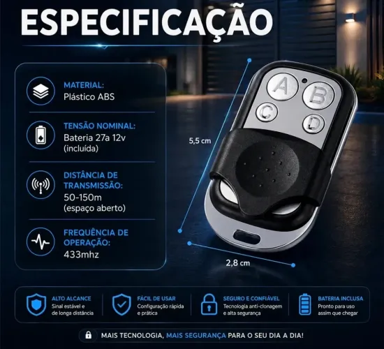 CONTROLE REMOTO UNIVERSAL 4 BOTÕES