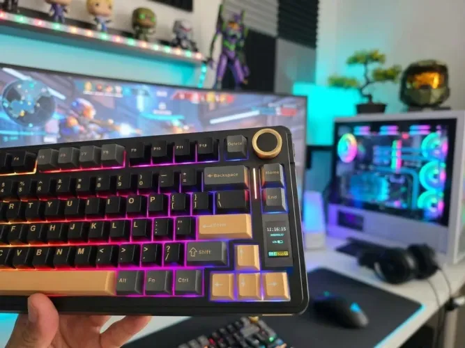 Teclado mecânico sem fio AULA EA75 MAX Tela+Knob