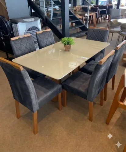 ? _*CONJUNTO DE MESA CELESTE 6 LUGARES VELUDO