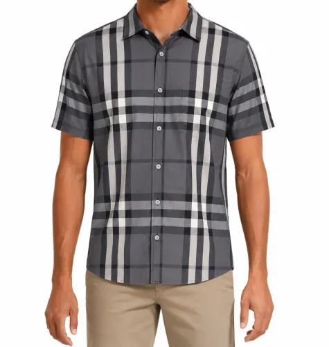 camisa xadrez burberry masculina cinza e branco manga curta c/ bolso tamanho g original