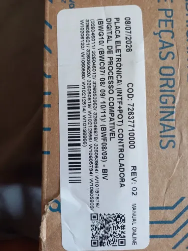 Placa máquina de lavar e tirante brastemp