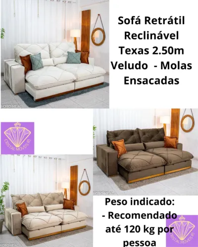 Sofá Retrátil Reclinável Texas 2.50m- Molas Ensacadas RF