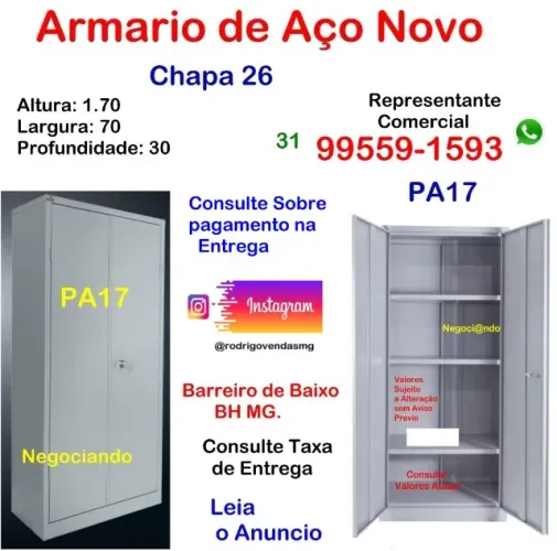 Armário de Aço PA 17 Multiuso comercio Casa Cozinha Estoque Industria Escola Loja moveis