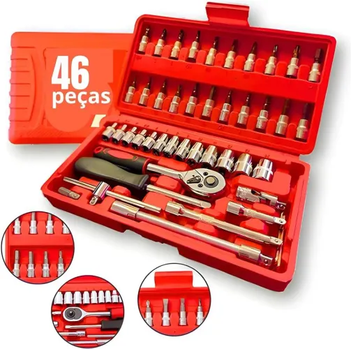 Kit jogo de chave catraca soquete 46 peças