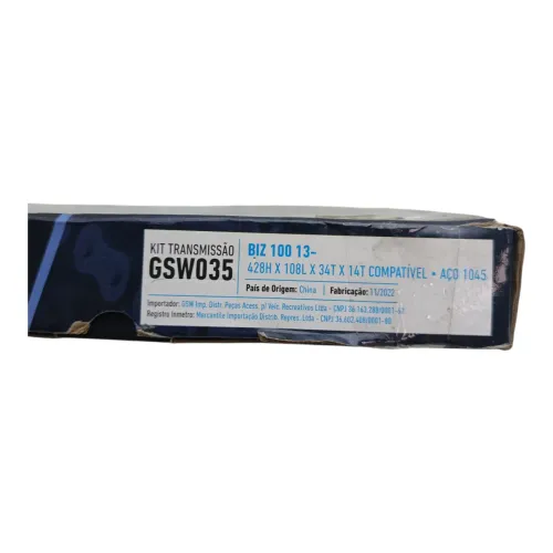 Kit Transmissão Gsw Imports Honda Biz 125 Pop 100 2009 2013