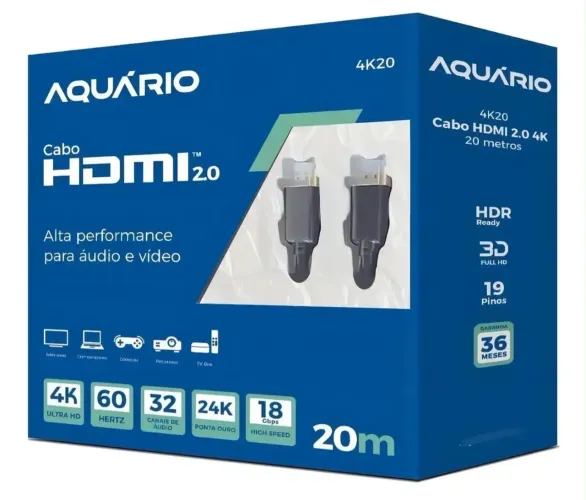 Cabo Hdmi 2.0 20m 4k Ultra Hd Hdr 60hz Alta Velocidade Tv Pc