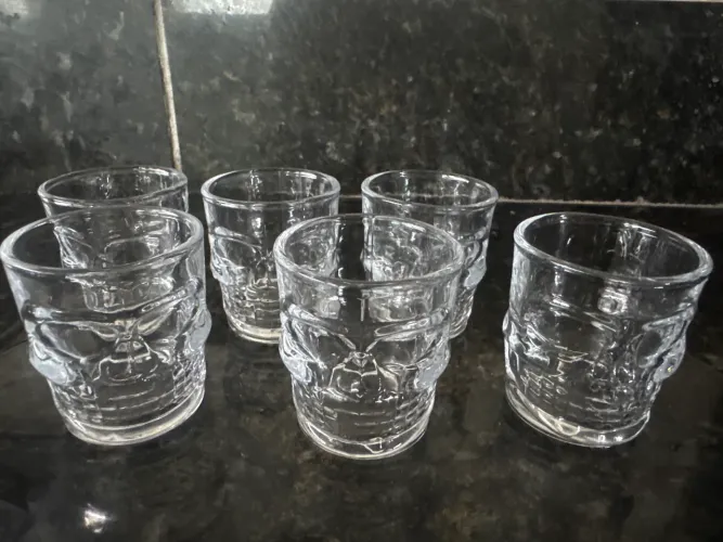 Kit 6 Copos Caveira Vidro Shot 45ml Transparente Para Whisky Tequila