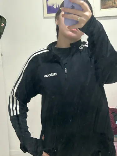 Casaco Adidas Original Preto 3 Listras Meio Zíper - Excelente Estado