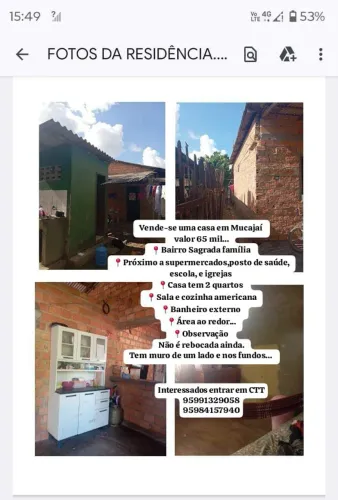 Vende-se uma casa de alvenaria em Mucajaí