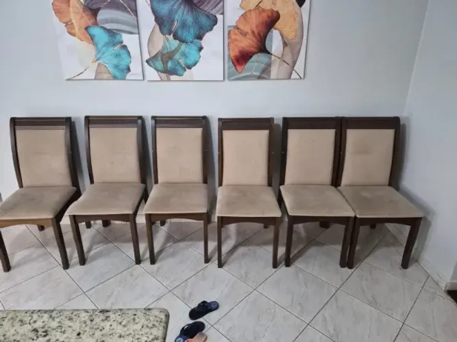 Kit 6 Cadeira de Madeira com Estofado Sala Jantar (Moveleste)