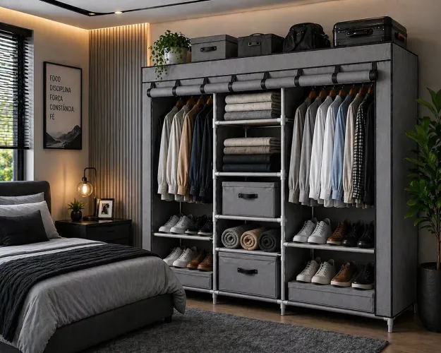 Guarda-Roupa Portátil Dobrável Multiuso Organizador de Roupas | Entrega Rápida