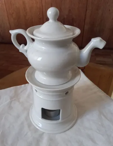 Bule com Rechaud de porcelana vintage