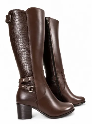 Bota cano longo marrom feminina de couro zíper de ladode couronúmero 34