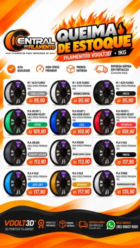 Filamento VOOLT3D para impressora 3D PLA e PETG 1kg - Várias Cores