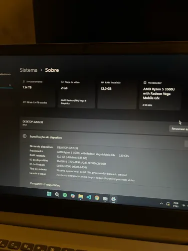 NOTEBOOK LENOVO IDEAPAD S145 RYZEN 5 3500u 12GB ram + ssd 256