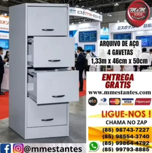 Entrega Grátis - Arquivo de Aço 4 Gavetas com Chaves