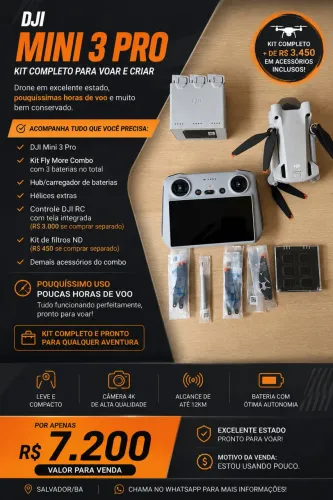 DJI Mini 3 Pro + Fly More Combo + Controle RC + Filtros ND