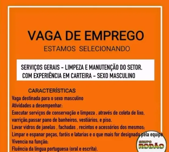 Vaga de serviços gerais 