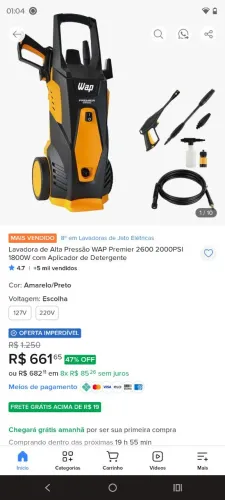 Lavadora de Alta Pressão WAP Premier 2600 2000PSI 1800W