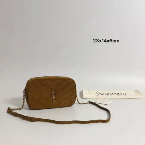 Bolsa de couro legítimo camurça marrom italiana da Yves Saint Laurent com ferragens bronze