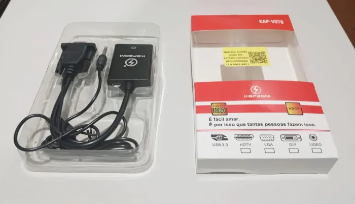 Cabo Mini Conversor VGA para HDMI Com Áudio e Video Full HD