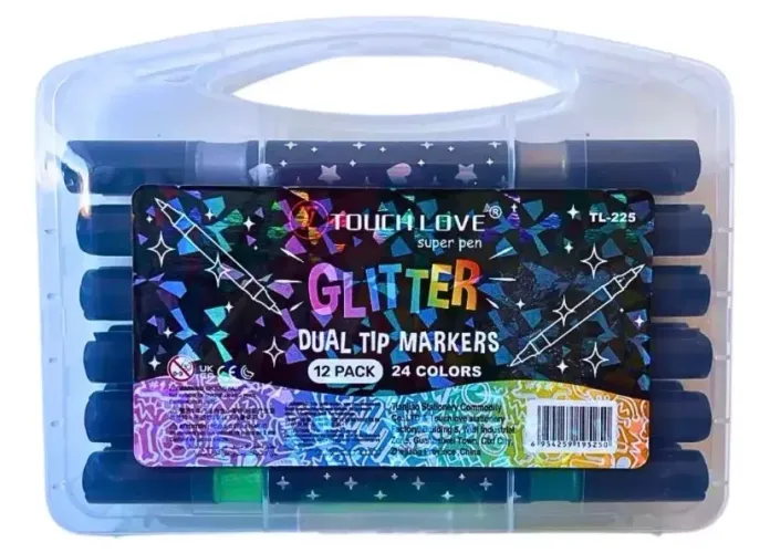 12 canetas marcadoras com glitter (24 cores)