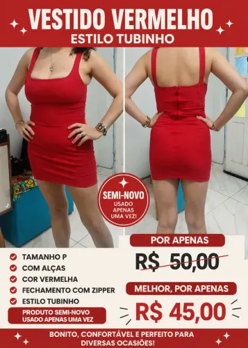 Vestido vermelho de alcinha e zíper