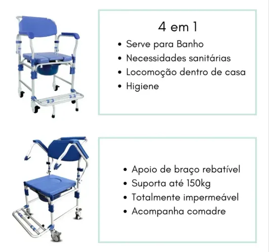 Cadeira de Banho em Alumínio até 150 Kg Assento 42 cm D60 Dellamed