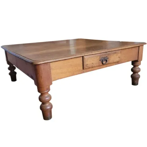 Mesa De Centro Rústica De Madeira Maciça Com Gaveta Vintage