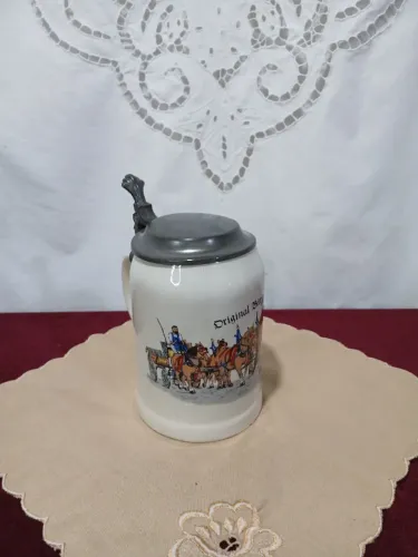 Antigo Caneco Tankard Alemão De Ceramica Bierzug Domex
