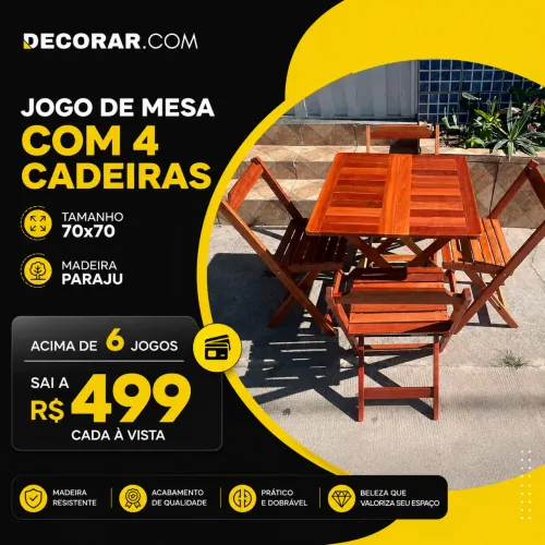 Jogo de mesa dobrável com 4 ou 6 cadeiras em madeira Paraju 