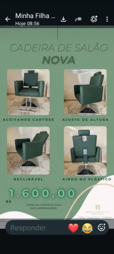 Vendo cadeira nova pra salão de beleza