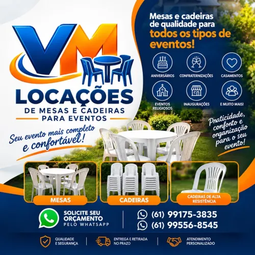 Aluguel de mesas e cadeiras | R$ 15 reais | capacidade 182kg