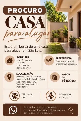 Estou em busca de casa ou kitnet com 1 ou 2 quartos para alugar