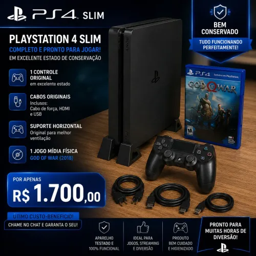 PS4 Slim Completo + God of War / Pronto para Jogar 