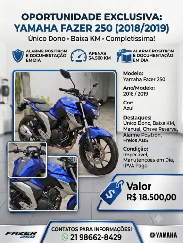 Yamaha FZ25 - Fazer 250 Ano 2019 - Único dono, baixo km