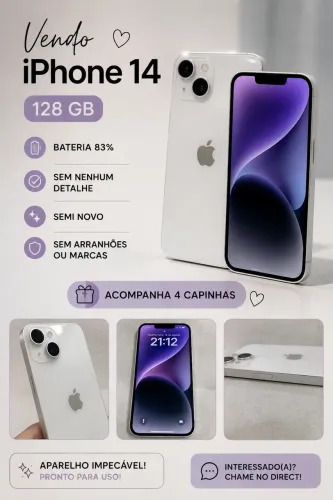 iPhone 14 128GB Branco ? Impecável, Semi-Novo ?