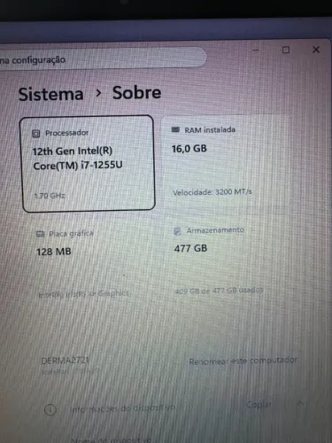 NOTEBOOK LENOVO ICORE 7/ SSD 512 / 16 RAM 