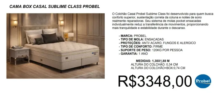 Cama box casal sublime class probel - entrega gratuita!