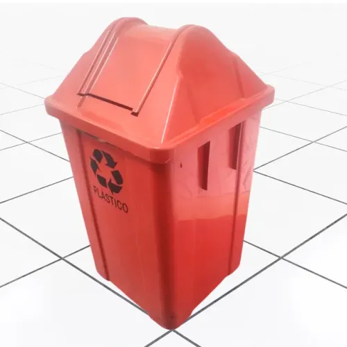 Contêiner Vermelho Quadrado com Tampa Basculante 100 litros Reciclável Plástico