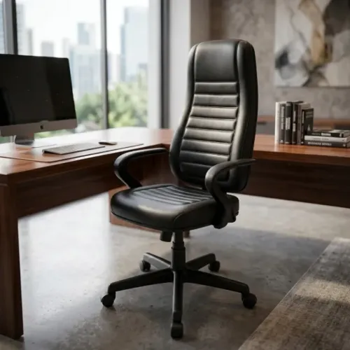 Cadeira Presidente Escritório Alta Com Braço Sete Preta Ergonômica Confortável 30103