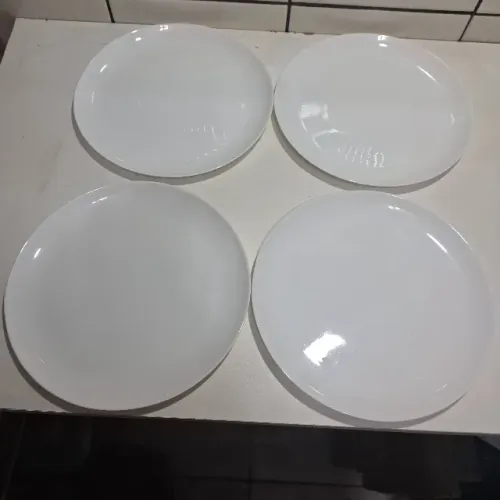 Nadir Blanc Opaline Pratos Rasos Brancos 27cm 4 peças Vidro Temperado Estilo Coup
