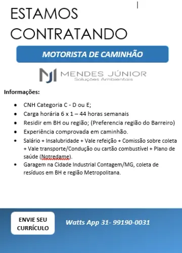 Motorista de caminhão com experiência comprovada em carteira