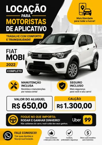 Carros para motoristas de aplicativo Uber 99 pop indrive