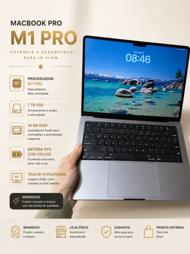 *Apple MacBook M1 Pro, 1Tb, 14 polegadas - Garantia - Loja física