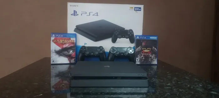 Ps4 Slim 500gb + 2 controles + 2 jogos midia fisica