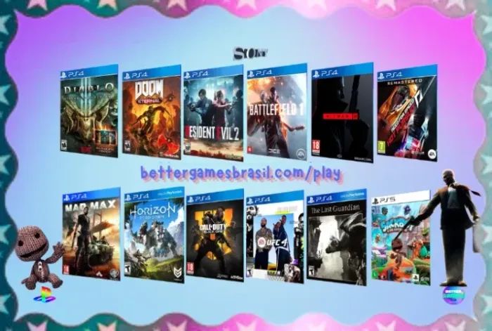 Sackboy . Doom Mad Max Hitman . PS4 Resident Evil PS5 Cod . UFC The Last Horizon . BF NFS