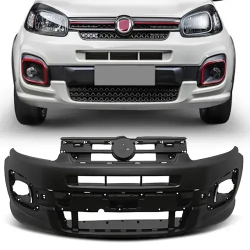 Parachoque Fiat Uno Novo 2017 à 2022 - Furo farol Auxiliar - Preto Liso - DTS